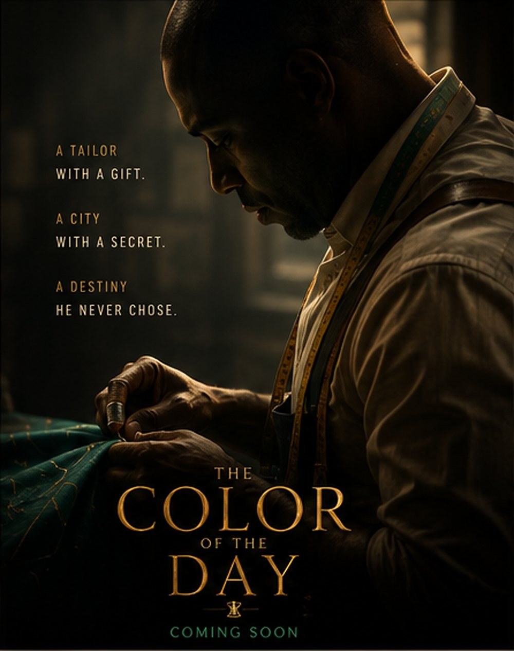 The Color of the Day character poster — the Tailor at work, thimble and thread